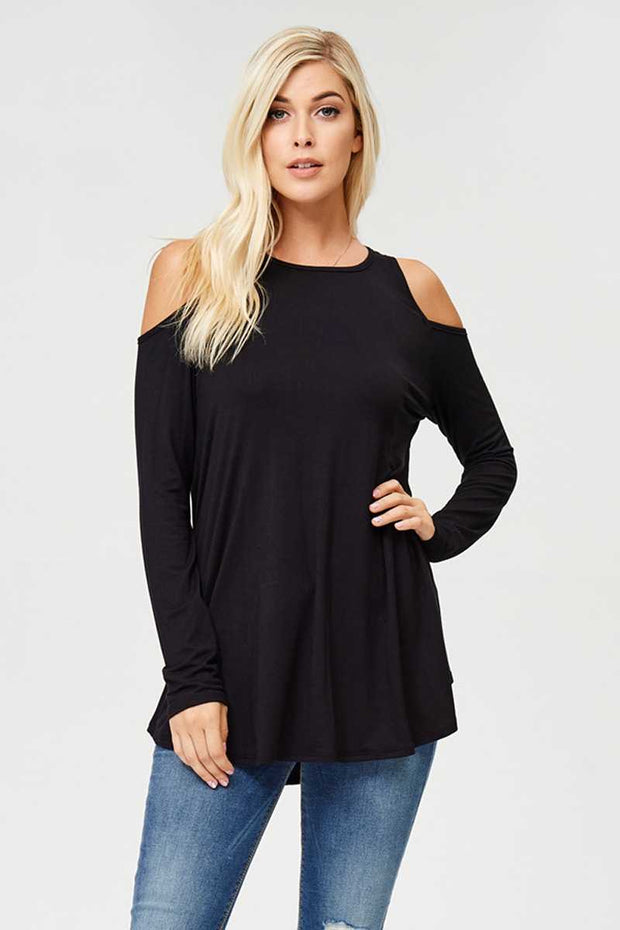 39 OS-P {Round & Around} Black Open Shoulder Top PLUS SIZE XL 2X 3X