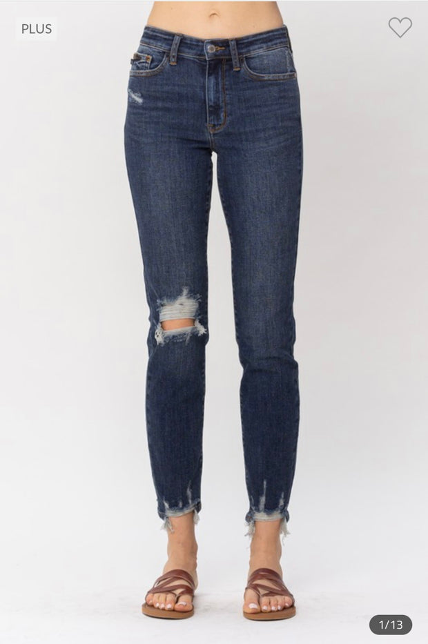 BT-G {Judy Blue Relaxed Fit} Dark Blue Ripped Jeans PLUS SIZE 16W  18W  20W  22W  24W