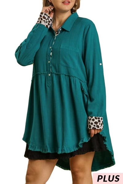 11 CP-Z {Away For A While} Umgee ***SALE***Teal w/Leopard Tunic PLUS SIZE XL 1X 2X