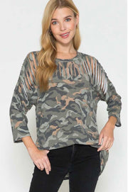 12 PQ-D {On A Mission} Green Camo Top W/Neck Detail PLUS SIZE 1X 2X 3X  SALE!!!!