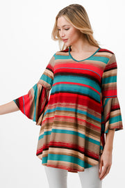 93 PQ-N {Business and Fun} Multi-Color Stripe Print Top PLUS SIZE 1X 2X 3X