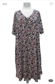 27 PSS-V {Always Extra} Blush Leopard Print V-Neck Dress PLUS SIZE 1X 2X 3X