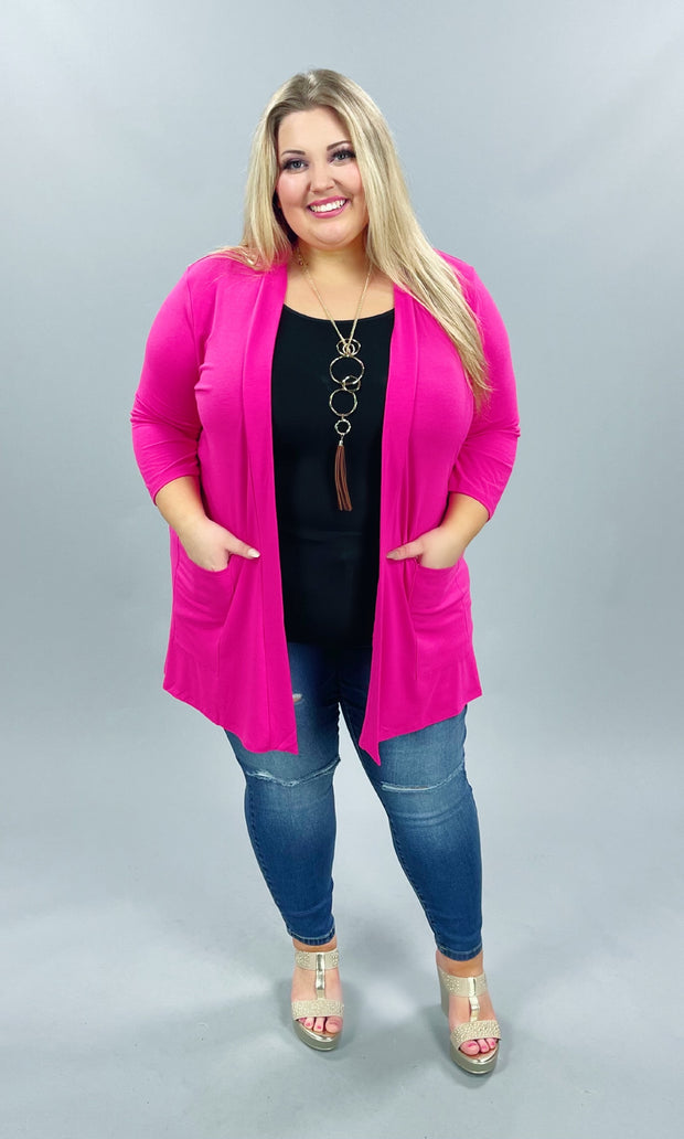 53  OT-A {Love Sick} Fuchsia Light Weight 3/4 Sleeve Cardigan Plus Size XL 2X 3X