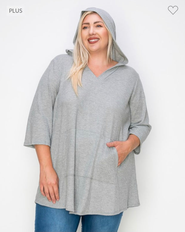 30 HD-B {Just Being Me} Gray Waffle Knit Hoodie CURVY BRAND!!!  EXTENDED PLUS SIZE 3X 4X 5X 6X