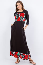 LD-R {Pure Wonder} Black and Red Floral Dot Dress PLUS SIZE 1X 2X 3X