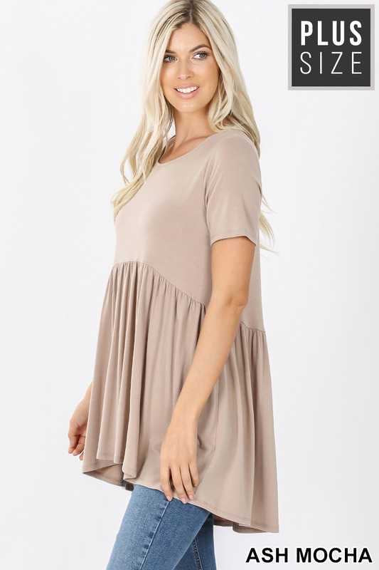 50 SSS-F (Sweet Babydoll) SALE!! Solid Taupe Hi-Lo Babydoll Tunic 1X 2X 3X Plus Size