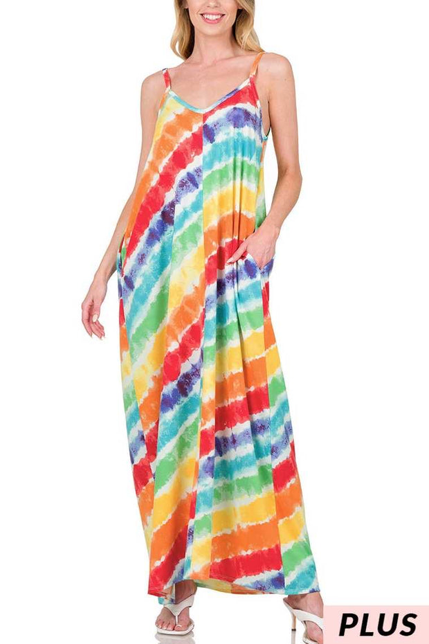 LD-T {Fun At The Rainbow} Multi-Color Tie Dye Sundress PLUS SIZE 1X 2X 3X