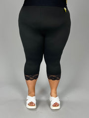 LEG-83/84 or BT-Z {Paris Mode} Black Lace Hem Capri Leggings CURVY BRAND!!! EXTENDED PLUS SIZE XL 2X 3X 4X 5X 6X