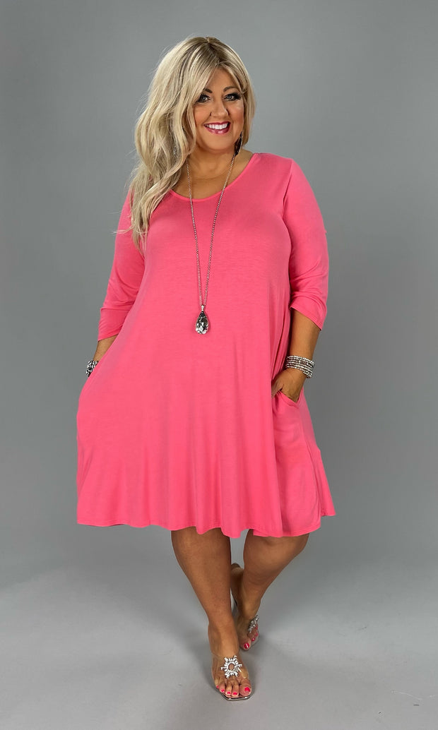 79 SQ-A {Coral Elegance} Coral Dress *W/Pockets CURVY BRAND EXTENDED PLUS 3X 4X 5X 6X