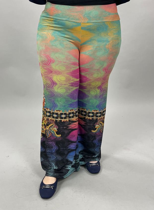 BT-B {Cool Vibes} Multi-Color Palazzo Pants PLUS SIZE 1X 2X 3X