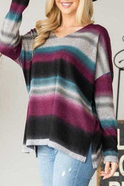 73 PLS-R {Love Me More} Plum Striped V-Neck Top PLUS SIZE 1X 2X 3X