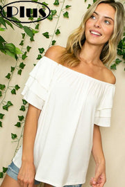 76 OS-C {Here For You} Ivory Off Shoulder Ruffle Sleeve Top PLUS SIZE 1X 2X 3X