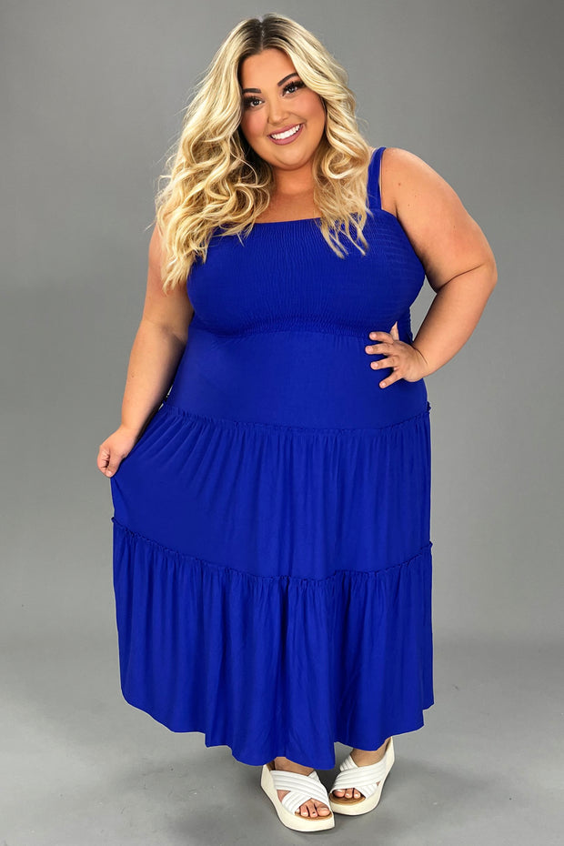 LD-V {Decide The Vibe} Bright Blue Smocked Tiered Sundress PLUS SIZE 1X 2X 3X