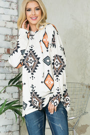 93  HD-R {Living Daydream} Cream Aztec Print Hoodie PLUS SIZE 1X 2X 3X