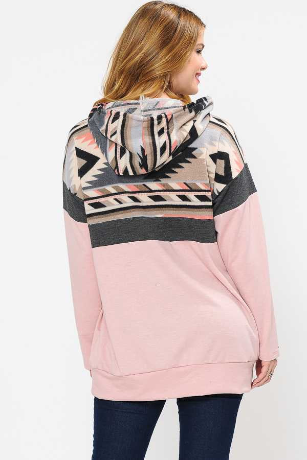 23 HD-E {Reaching For You}  Blush Aztec Hoodie PLUS SIZE XL 2X 3X