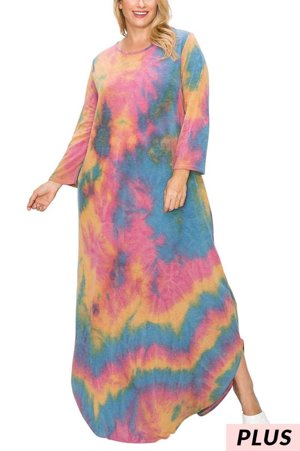 LD-E {Not The Same Old} Multi-Color Tie Dye Long Dress PLUS SIZE 1X 2X 3X