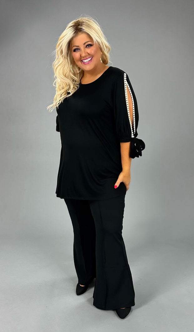 34 OS-O {Lucky Vibes} Black Top w/Sleeve Detail PLUS SIZE XL 2X 3X