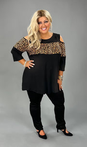 95 OS-H {Natural Comfort} Black/Leopard Open Shoulder Top CURVY BRAND!!!  EXTENDED PLUS SIZE 1X 2X 3X 4X 5X 6X