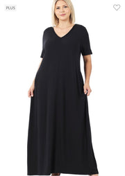 LD-O {Evolving Love} BLACK V-Neck Maxi Dress PLUS SIZE 1X 2X 3X