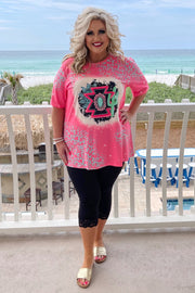 23 GT-A {Feeling Prickly} Pink Cactus Print Graphic Tee PLUS SIZE 3X