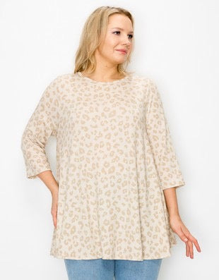 42 PQ-A {Better Stand Out} Cream/Taupe Leopard Print Top EXTENDED PLUS SIZE 3X 4X 5X