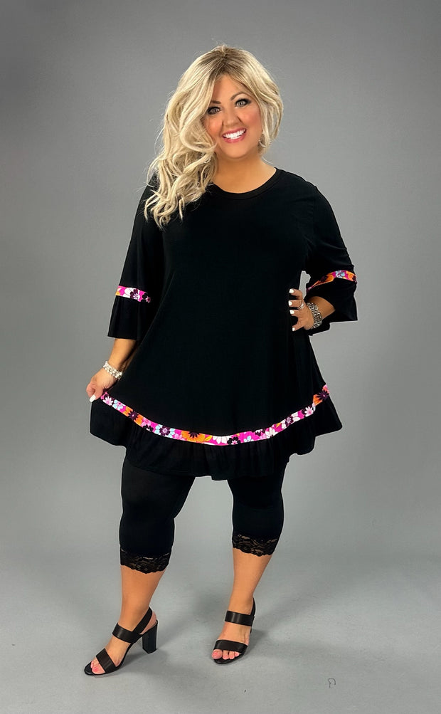 73 CP-C {Never Ending} BLACK Tunic w/Floral Contrast CURVY BRAND!!! EXTENDED PLUS SIZE 4X 5X 6X