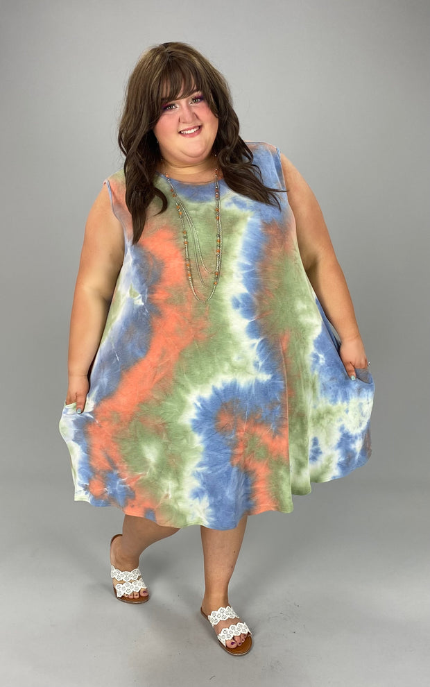99 SV-A {Saturday Surf} Olive/Coral/Navy Tie Dye Top EXTENDED PLUS SIZES 3X 4X 5X