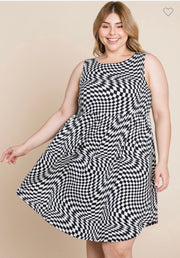 50 SV-B {Dizzy Lizzy} Black/Ivory Soft Sleeveless Dress PLUS SIZE 1X 2X 3X