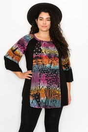 28 CP-O {A Brand New World} Black/Multi-Color Print Top CURVY BRAND!!!  3X 4X 5X 6X