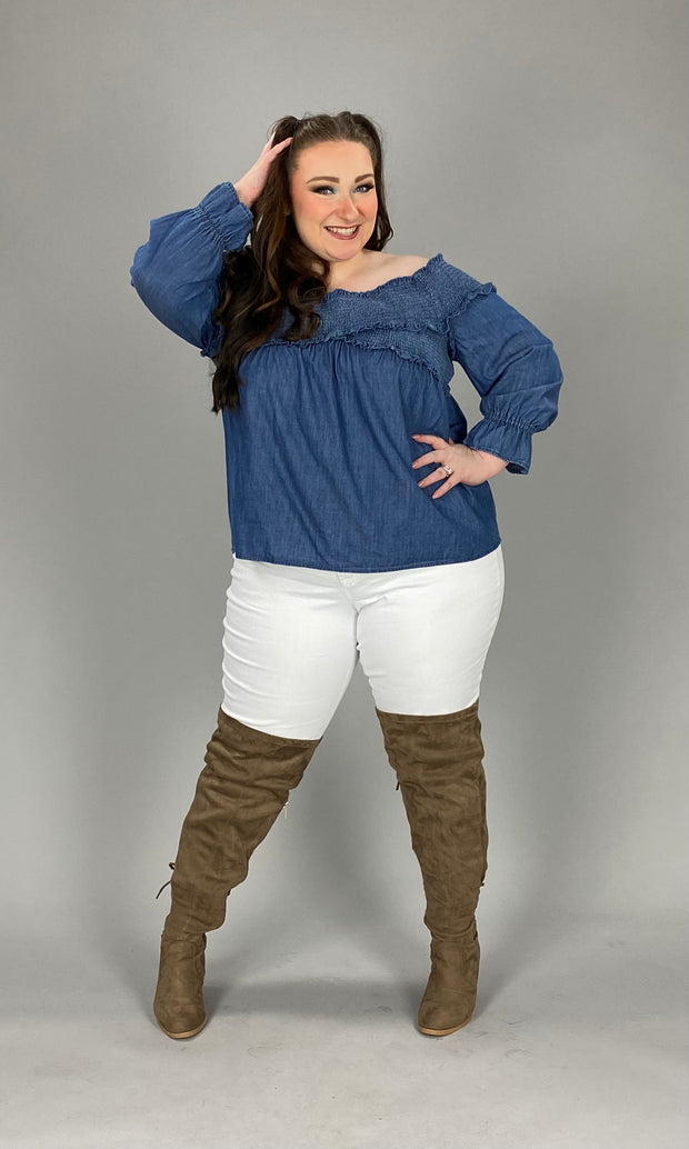 OS-A  M-109  {INC} Blue Off Shoulder Top *SALE* Retail $89.50 PLUS SIZE 2X