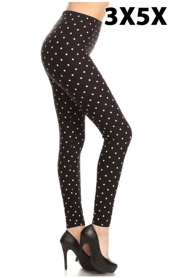 LEG-T {Seeing Spots} Black Leggings w/White Polka Dots EXTENDED PLUS SIZE 3X/5X