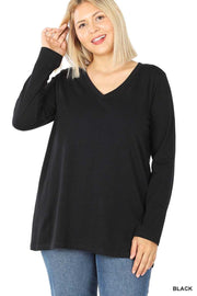 88 SLS-A {Keeping It Together} Black Long Sleeve V-Neck Top PLUS SIZE 1X 2X 3X