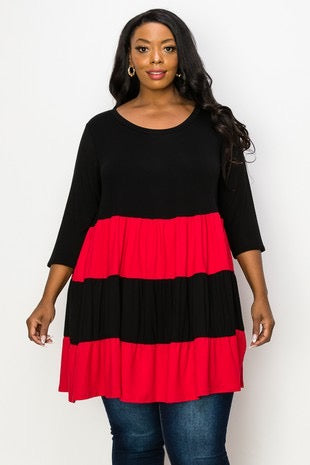 28 CP-H {Escape The Ordinary} Red/Black Tiered Tunic CURVY BRAND!!!  4X 5X 6X