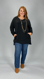 41 OR 56 SLS-H {Cozy Nights} Black V-Neck Long Sleeve Top PLUS SIZE 1X 2X 3X