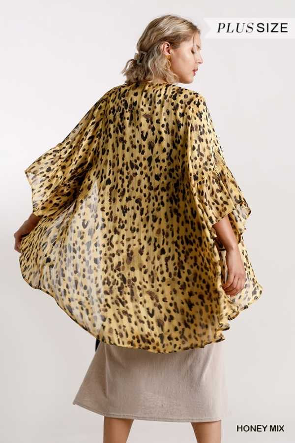 57 OT-Q {Look Famous} Umgee Honey Gold Leopard Kimono PLUS SIZE XL 1X 2X