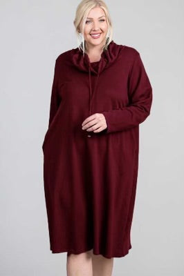 57 SLS-H {Call A Truce} Burgundy Cowl Neck Dress PLUS SIZE 1X 2X 3X