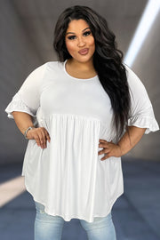 29 SSS-E {Curvy Is My Fav} White Babydoll Ruffle Sleeve Tunic CURVY BRAND!!!  EXTENDED PLUS SIZE XL 2X 3X 4X 5X 6X