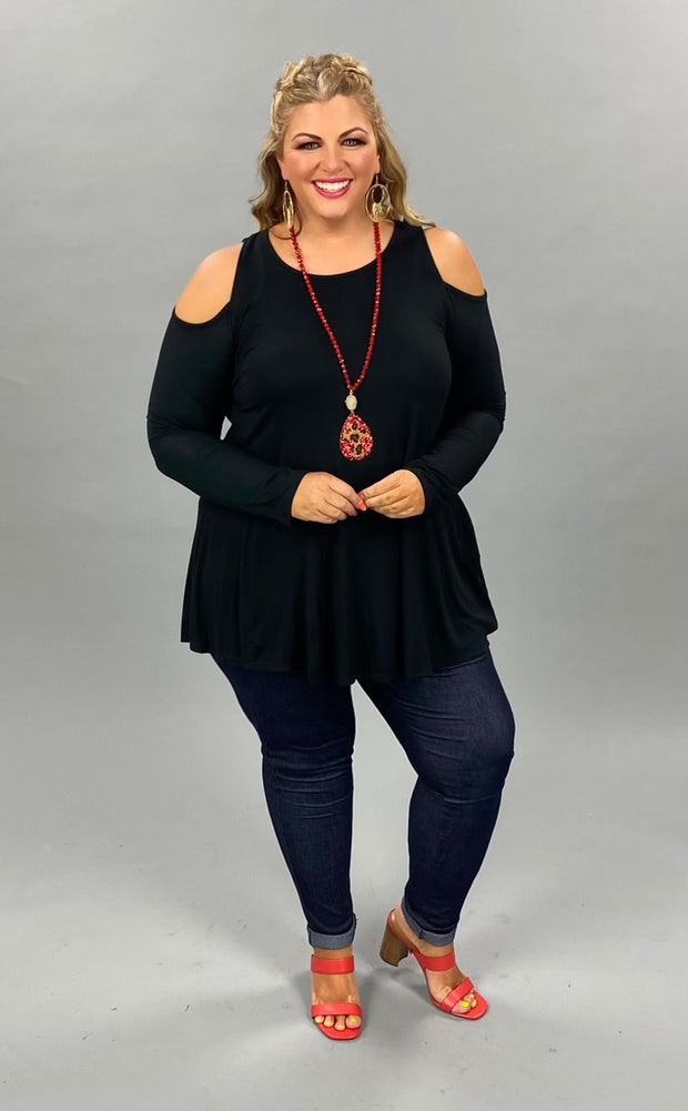 39 OS-P {Round & Around} Black Open Shoulder Top PLUS SIZE XL 2X 3X