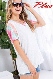 87 CP-G {Keeping Honest} Heather Grey/Tie Dye Top PLUS SIZE 1X 2X 3X