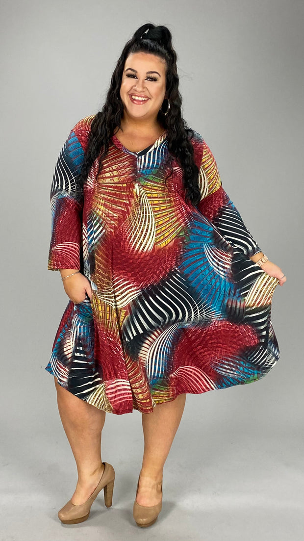 61 PQ-B {Fine By Me} Red Print V-Neck Dress SALE!!! EXTENDED PLUS SIZE 3X 4X 5X