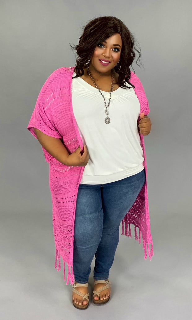 OT-B {MimosaLane} Lt. Orchid Cardigan***SALE*** with Fringe Detail With Back Lace Insert PLUS SIZE 1X 2X 3X
