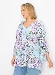 30 PQ-C {Fierce in Floral} Blue ***SALE***Multi Print Tunic EXTENDED 4X 5X 6X