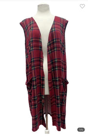 97 OT-Z {Aware Of Love} Red Plaid Vest W/Pockets EXTENDED PLUS SIZE 3X 4X 5X