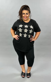 65 CP-H {Wild Times Ahead} Black***SALE*** Top with Leopard Stars PLUS SIZE 1X 2X 3X