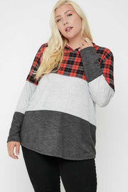 23 HD-F {In Perfect Order} Red Plaid Grey Hoodie PLUS SIZE XL 2X 3X