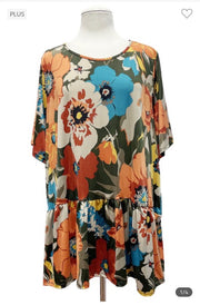 92 PSS-D {Blooms For The Lady} Orange Floral Top EXTENDED PLUS SIZE 3X 4X 5X  *** FLASH SALE***