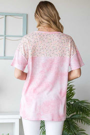 92 CP-S {Makes My Heart Happy} SALE!! Pink Floral V-Neck Top PLUS SIZE XL 2X 3X