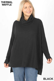 39 SLS-J {Good To Chill} Black Waffle Knit SALE!!  Cowl Neck Top PLUS SIZE XL 2X 3X