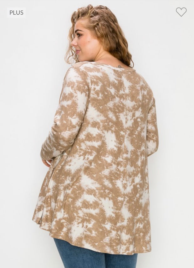 29 PLS-K {Going Up} Taupe Tie Dye V-Neck Top SALE!! EXTENDED PLUS SIZE 3X 4X 5X