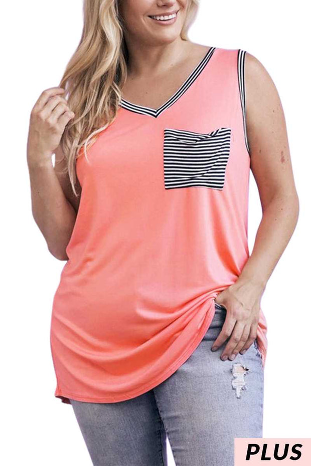 28 SV-D {Positive Feelings} Coral SALE!!  Stripe Print Top PLUS SIZE XL 2X 3X